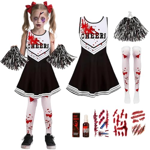 Capaneus Cheerleader Kostüm Kinder, Halloween Kostüm Mädchen Zombie Cheerleader mit Strümpfen, Kunstblut, Tattos für Mädchen Kinder Halloween Gruselig Horror Kostüme Party Cosplay Fasching Capaneus Cheerleader Kostüm Kinder, Halloween Kostüm Mädchen Zombie Cheerleader mit Strümpfen, Kunstblut, Tattos für Mädchen Kinder Halloween Gruselig Horror Kostüme Party Cosplay Fasching von Capaneus