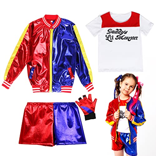 Capaneus Cosplay Kostüme Kinder Mädchen, Kostüm mit 1 x Handschuhe, 1 x Jacke, 1 x T-Shirt, 1 x Shorts für Halloween FaschingKarneval Cosplay, Größe:XL 130-140 von Capaneus