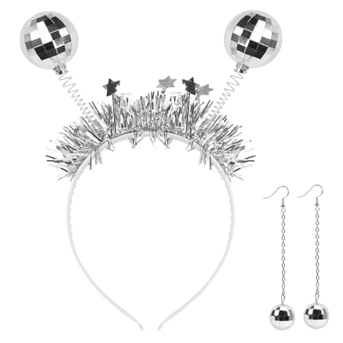 Capaneus Discokugel Haarreif, Discokugel Ohrringe, Discokugel Kostüm, Discokugel Accessoires, Discokugel Schmuck für Damen Karneval 70er 80er Jahre Disco Mottoparty Halloween Kostüm von Capaneus