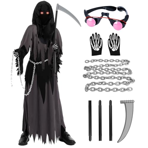 Sensenmann Kostüm Kinder Halloween Kostüm Sensenmann Kinder Jungen Schwarz Grim Reaper Costume mit Inklusive Sichel Das Handschuhen Umhang mit Kapuze und Metallkette für Halloweenkostüm(M) Sensenmann Kostüm Kinder Halloween Kostüm Sensenmann Kinder Jungen Schwarz Grim Reaper Costume mit Inklusive Sichel Das Handschuhen Umhang mit Kapuze und Metallkette für Halloweenkostüm(M) von Capaneus