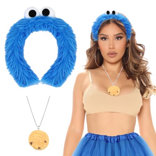 Krümelmonster Haarreif, Cookie Krümelmonster Haarreif mit Augen, Cookie Halskette, Krümelmonster Accessoires für Kinder Damen Karneval, Fasching Halloween Kostüm von Capaneus