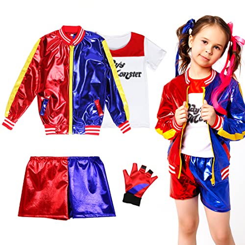 Capaneus Cosplay Kostüme für Kinder Mädchen, Kostüm mit 1 x Handschuhe, 1 x Jacke, 1 x T-Shirt, 1 x Shorts für Halloween FaschingKarneval Cosplay, Größe:L 120-130 von Capaneus