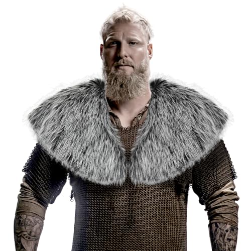 Capaneus Viking Kunstfell Kragen, Wikinger Fell Schal, Mittelalter Umhang Pelz Herren, Wikinger Kostüm Accessoire für Halloween Karneval Cosplay Thema Party von Capaneus