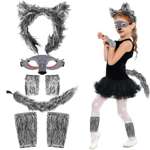 Capaneus Werwolf Kostüm Kinder, Werwölfe Ohren und Schwanz Set, Tierkostüm Kinder mit Pfoten, Wolfskostüm Halloween Kostüm für Mädchen Jungen Karneval Tiere Cosplay Geburtstag Party Faschingskostüme von Capaneus