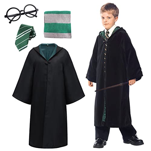 Capaneus Zauberer Kostüm Kinder, Magier Robe, Zauberer Umhang Kostüm set für Kinder Erwachsene, mit Krawatte, Schal und Brillen, Unisex Uniform College Kostüm für Karneval, Halloween Magier Cosplay von Capaneus