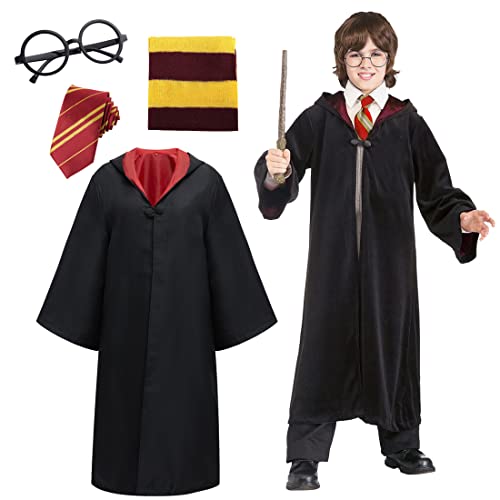 Capaneus Zauberer Kostüm Kinder, Magier Robe, Zauberer Umhang Kostüm set für Kinder Erwachsene, mit Krawatte, Schal und Brillen, Unisex Uniform College Kostüm für Karneval, Halloween Magier Cosplay von Capaneus