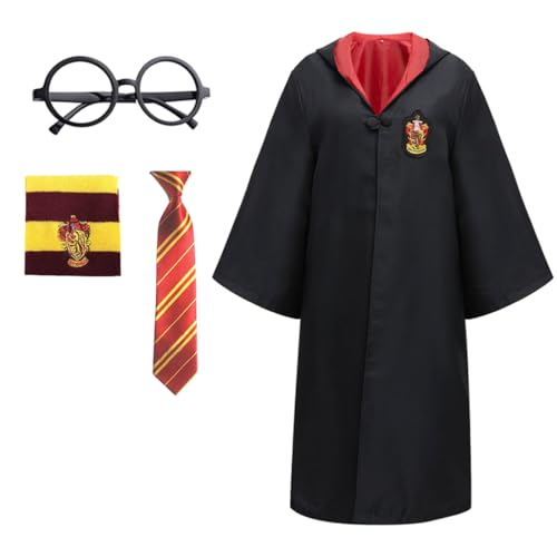 Capaneus Zauberer Kostüm Kinder, Magier Robe, Zauberer Umhang Kostüm set für Kinder Erwachsene, mit Krawatte, Schal und Brillen, Unisex Uniform College Kostüm für Karneval, Halloween von Capaneus