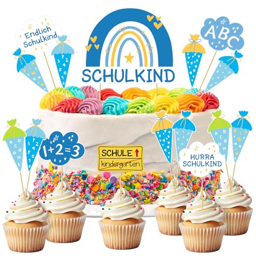 Tortendeko Einschulung, Schulkind Tortendeko Junge, Kuchendeko Schulanfang, Cake Topper Schulkind, Kuchen Deko Einschulung, Cake Topper Einschulung für Schulanfang Party Dekoration von Capaneus