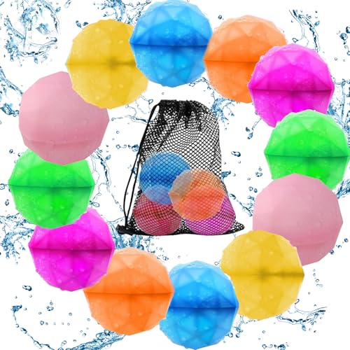 12 Stück Wiederverwendbare Wasserbomben, Silikon Wasserbomben mit Mesh Bag, Wiederverwendbar Spritzbälle, Schnell Wiederbefüllbare Wasserballons für Kinder Erwachsene Sommer Pool Wasserspielzeug von Capgoost