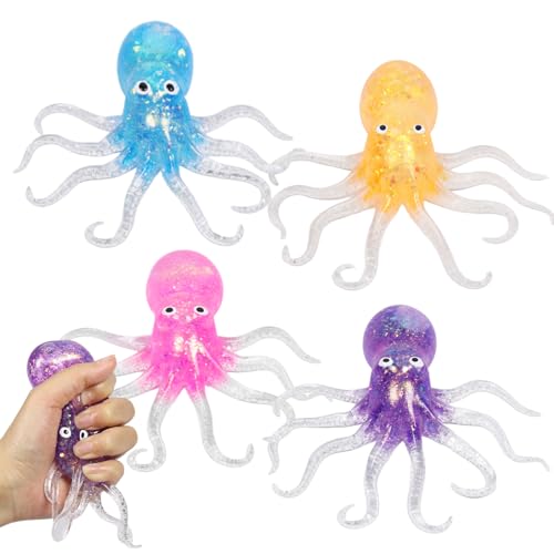 4 Stück Stressball Octopus, Squishy Anti Stress Bälle, Anti Stress Spielzeug, Octopus Squeeze Ball, Antistressball Spielzeug Kinder und Erwachsene, Squishy Ball, Fidget Toy für Partytüten Füllstoff von Capgoost