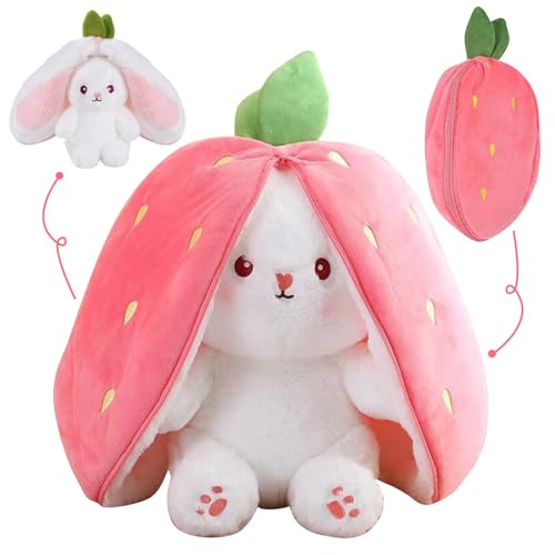 Capgoost Hase Verstecken, 20CM Osterhase Plüschtier, Erdbeerhasen Kuscheltier Hase, Verwandelt Plüsch Spielzeug, Hase Stofftier Plüsch, Strawberry Bunny Plüsch Puppen Ostergeschenke für Kinder von Capgoost