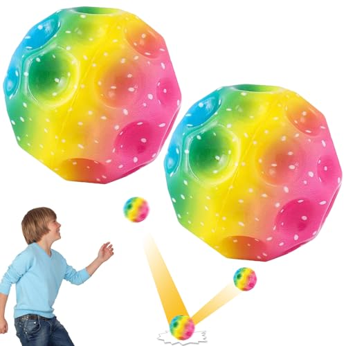 2 Stück Jump Ball, Moon Ball, Mehrfarbig Space Sprungball, Hohe Sprünge Gummiball, Space Ball Moonball, Planeten Hüpfbälle, Super High Bouncing Bounciest, Bounce Ball Moon Spaceball Squeeze Spielzeug von Capgoost