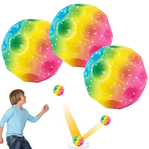 3 Stück Jump Ball, Moon Ball, Mehrfarbig Space Sprungball, Hohe Sprünge Gummiball, Space Ball Moonball, Planeten Hüpfbälle, Super High Bouncing Bounciest, Bounce Ball Moon Spaceball Squeeze Spielzeug von Capgoost