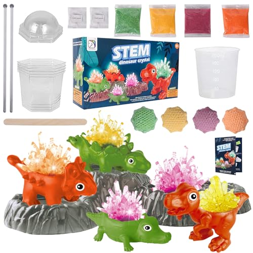 Kristalle Züchten Experimentierset, 4 Farben Dinosaurier Kristalle Experimentierkasten, Crystal Growing Spielzeug, Kristallzucht Kit für Kinder ab 5-12 Jahren,Wissenschaftsset Spielzeug Geschenke von Capgoost