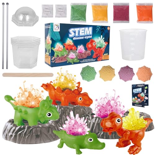 Kristalle Züchten Experimentierset, 4 Farben Dinosaurier Kristalle Experimentierkasten, Crystal Growing Spielzeug, Kristallzucht Kit für Kinder ab 5-12 Jahren,Wissenschaftsset Spielzeug Geschenke von Capgoost