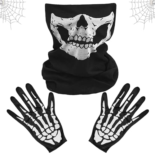 Skelett Maske Handschuhe, Skeleton Gloves Gesichtsmaske, Halloween Totenkopf Maske, Skull Mask Skeletthandschuhe, Full Face Skeleton Skull Ghost mit Skeleton Handschuhe für Cosplay Kostüm Karneval von Capgoost