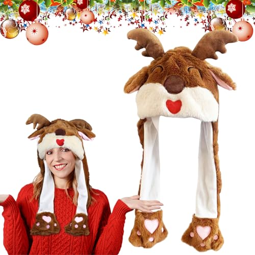 Weihnachtsmütze Plüsch, Lustige Nikolausmütze, Weihnachtsmütze Beweglicher Ohren, Weihnachts Mütze Plüsch, Weihnachtsmann Mütze mit Beweglichen Ohren, Christmas Hat, Santa Hat für Erwachsene Kinder(C) von Capgoost