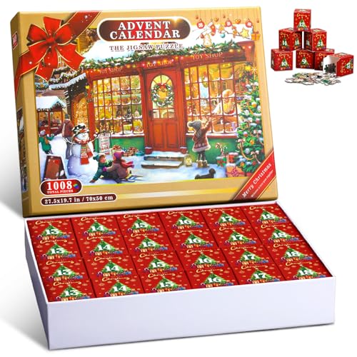 Capoda Adventskalender 2024 Weihnachtspuzzles 24 Boxen Puzzles Countdown bis Weihnachten Urlaub Puzzles Xmas Kalender 1008 Teile Puzzles für Jungen und Mädchen Weihnachten Home Decor (niedlich) von Capoda