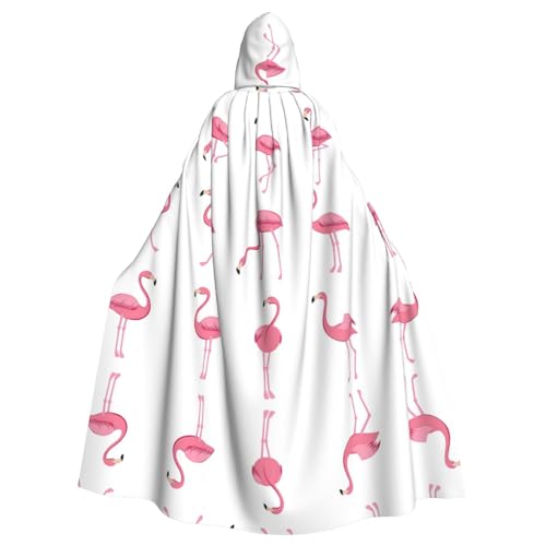 Flamingos auf weißem Kapuzenumhang – Rollenspiel-Kostüm – perfekt für Cosplay, Weihnachten, Ostern, Karneval und Halloween von CarXs