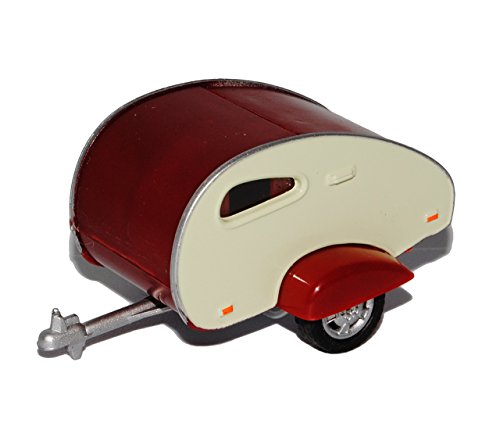 Cararama Anhänger Wohnwagen mit öffnender Klappe Dunkel Rot Beige 1/43 Modell Auto von Cararama