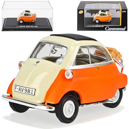 Cararama B*M*W Isetta 250 Orange Beige Weiss 1955-1962 mit Sockel und Vitrine 1/43 Modell Auto mit individiuellem Wunschkennzeichen von Cararama