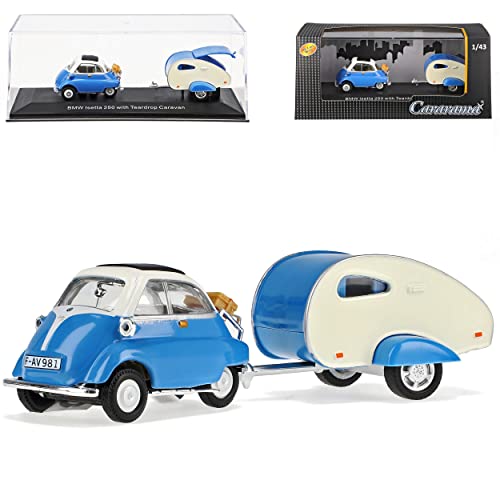 Cararama B*M*W Isetta 250 mit Anhänger Blau 1955-1962 mit Sockel und Vitrine 1/43 Modell Auto mit individiuellem Wunschkennzeichen von Cararama