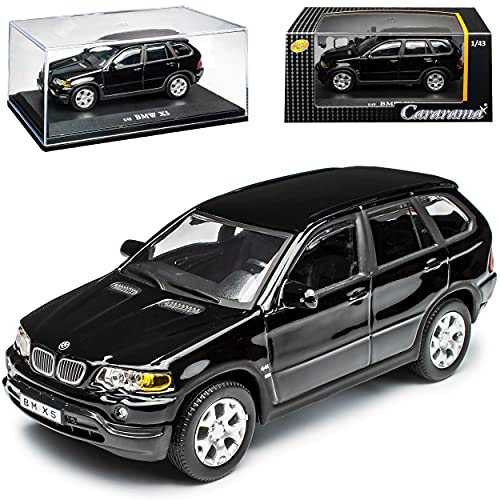 Cararama B-M-W X5 E53 Schwarz SUV 1. Generation 1999-2006 mit Sockel und Vitrine 1/43 Modell Auto von Cararama