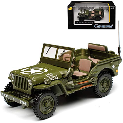 Cararama Jeep Willys 1/4 TON Army Truck Grün USA Army 2. Weltkrieg Offen 1/43 Modell Auto von Cararama