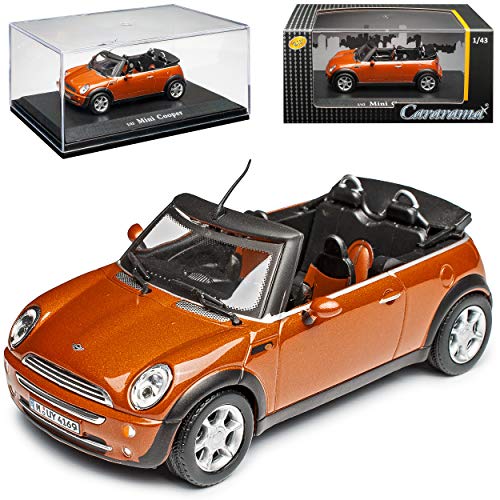 Cararama Mini Cooper Cabrio Orange R52 2004-2008 mit Sockel und Vitrine 1/43 Modell Auto von Cararama