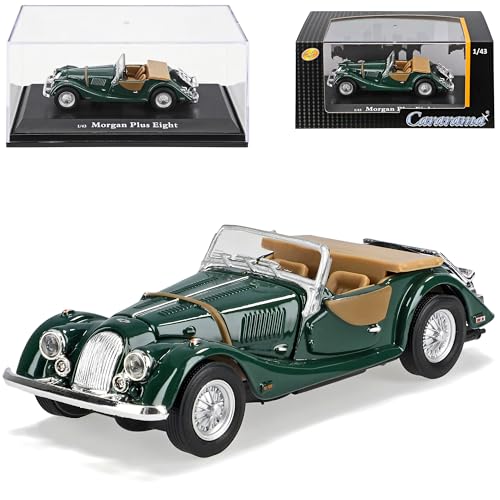 Cararama Morgan Plus Eight 8 Cabrio Offen Grün mit Sockel und Vitrine 1/43 Modell Auto mit individiuellem Wunschkennzeichen von COXZD