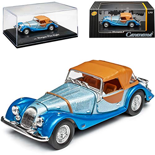 Cararama Morgan Plus Eight 8 Cabrio Soft Top Blau mit Sockel und Vitrine 1/43 Modell Auto von binoa