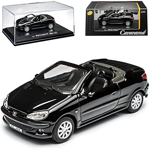 Cararama Peugeot 206 CC Cabrio Offen Schwarz 2000-2007 mit Sockel und Vitrine 1/43 Modell Auto von Cararama