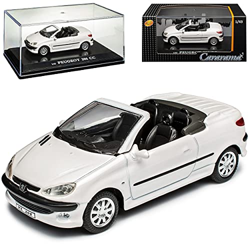 Cararama Peugeot 206 CC Cabrio Offen Weiss 2000-2007 mit Sockel und Vitrine 1/43 Modell Auto mit individiuellem Wunschkennzeichen von Cararama