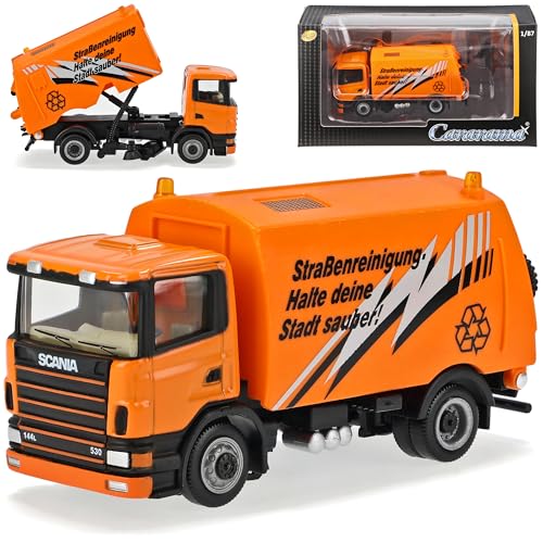 Cararama Scania Stadtreinigung Orange Strassenkehrmaschine LKW 1/87 Modell Auto von Cararama