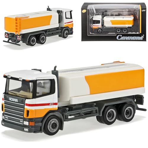 Cararama Scania Tanklaster Weiss Gelb LKW 1/87 Modell Auto mit individiuellem Wunschkennzeichen von Cararama