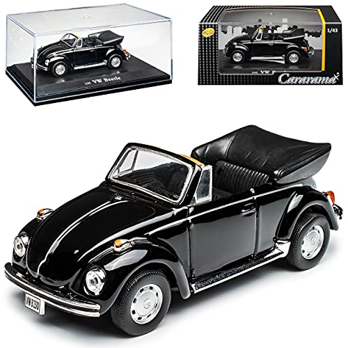 Cararama Volkwagen Käfer 1303 Cabrio Schwarz 1972-1975 mit Sockel und Vitrine 1/43 Modell Auto von Cararama