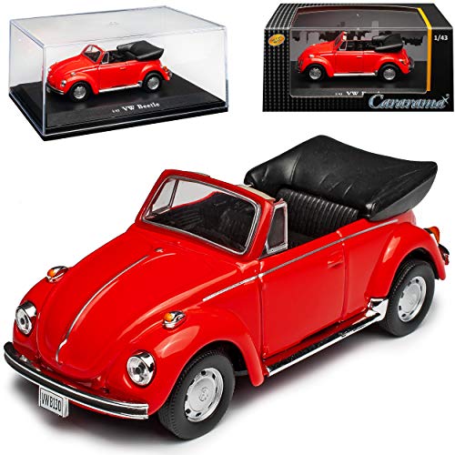 Cararama Volkwagen Käfer Cabrio Rot mit Sockel und Vitrine 1/43 Modell Auto von Cararama