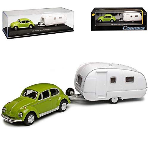 Cararama Volkwagen Käfer Coupe Grün 1938-2003 mit Anhänger Caravan II 1/72 Modell Auto von Cararama