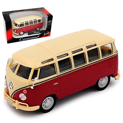 Cararama Volkwagen T1 Dunkel Rot mit Beige Personen Transporter Samba Bully Bus 1950-1967 1/43 Modell Auto von Cararama