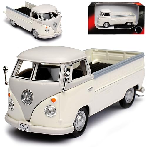 Cararama Volkwagen T1 Pritsche Pick-Up Weiss Grau Transporter Samba Bully Bus 1950-1967 1/43 Modell Auto von Cararama