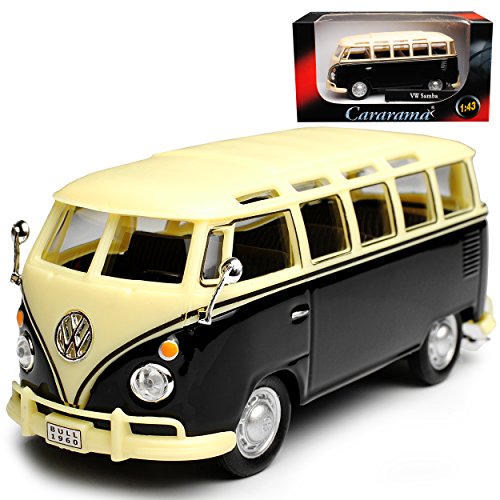 Cararama Volkwagen T1 Schwarz Beige Personen Transporter Samba Bully Bus 1950-1967 1/43 Modell Auto von Cararama