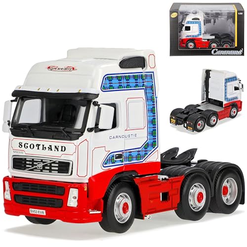 Cararama Volvo FH12 3 Achser LKW Zugfahrzeug Carnoustie Weiss Rot 1/50 Modell Auto von Dttra