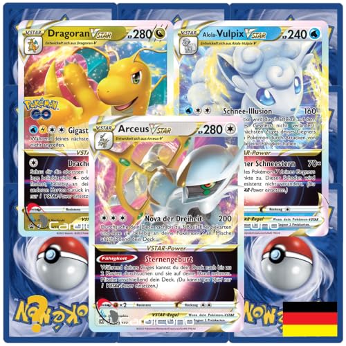 Cardicuno Zehn deutsche Pokemon Karten wie EIN Booster inkl. Pokemon VSTAR & Stern Karte (zufällig ausgewählt) Deutsch von Cardicuno