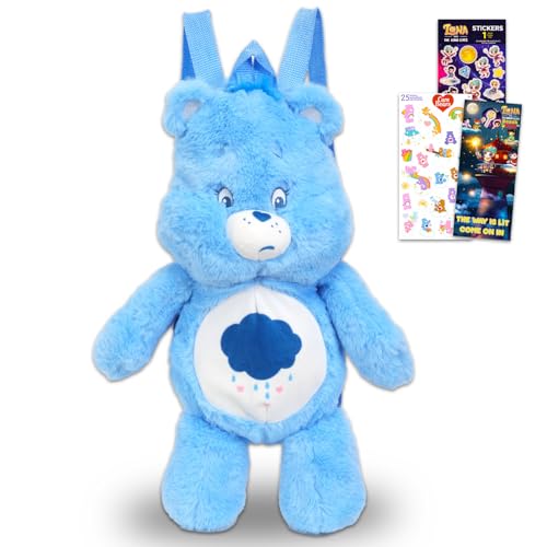 Care Bears Plüschtier-Set "Grumpy Bear" – Bündel mit 43,2 cm großer Plüschpuppe mit Tragegurten und Aufklebern, mehr | Care Bears Stofftier für Kinder, Jungen, Mädchen von Care Bears