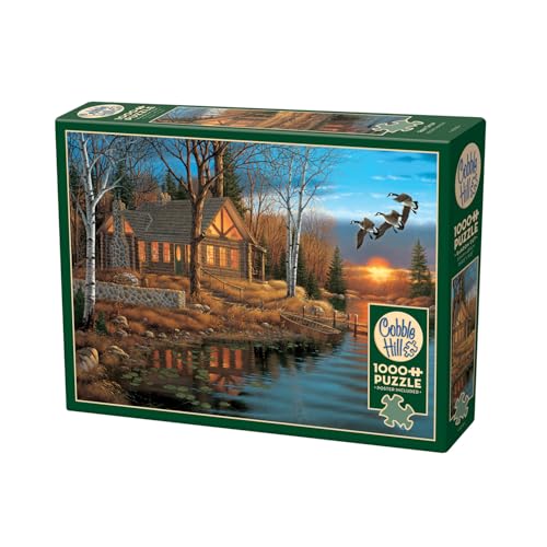 Cobble Hill 3840198 Blockhütte am See, 1000 Teile Puzzle inkl. Puzzleposter für Erwachsene und Kinder ab 12 Jahren, Landschaftspuzzle, Blockhaus von Cobble Hill