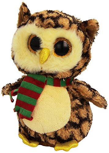 Carletto Ty 36173 Ty 36173-Wise-Eule braun mit Schal, 15 cm, mit Glitzeraugen, Beanie Boo's, X-Mas limitiert von TY