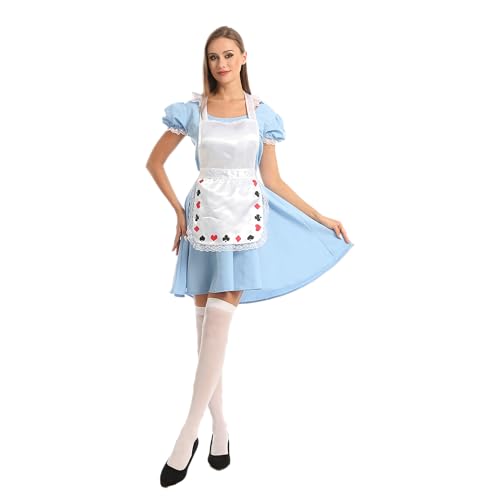 Carnavalife Alice im Wunderland Kostüm für Erwachsene, mit Kartenschürze und Oberschenkelstrümpfen, Cosplay, Party, Halloween, Karneval (L, Alice mit Strümpfen) von Carnavalife