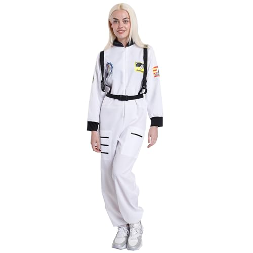 Carnavalife Astronautenkostüm für Erwachsene, mit verstellbaren Trägern und Patches, NASA-Stil, für Herren, Damen, Raumparty, Karneval, Halloween, Cosplay (Größe L, Damen) von Carnavalife