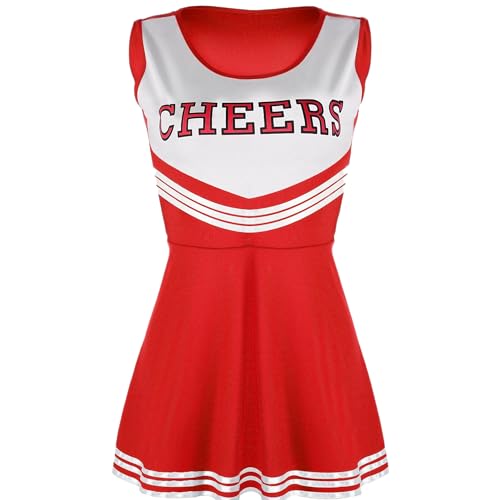 Carnavalife Cheerleader-Kostüm für Damen, Cheerleader-Kostüm, Cheerleader-Kostüm, für Herren, Halloween, Karneval, amerikanischer Stil, Cheerleader-Kostüm mit Pompons, Rot, Größe XS von Carnavalife