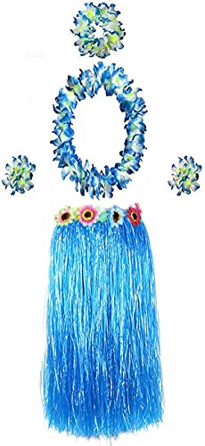 Carnavalife Hawaiirock mit Halskette, Armbänder und Blumenstirnband, Hawaii-Party, tropisch, Urlaub, Strand, Kostüme, elastische Girlande, für Mädchen, Damen, Erwachsene, 5 Stück (blau) von Carnavalife